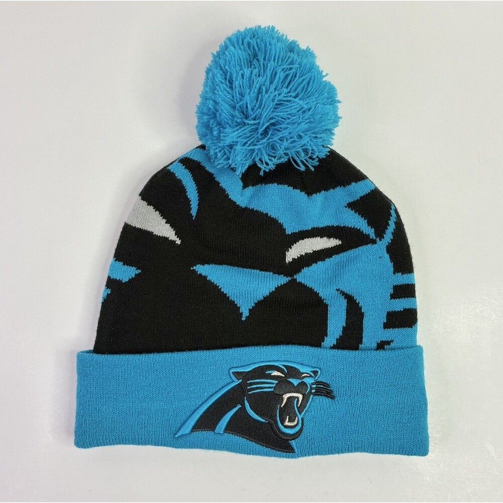 Carolina Panthers Hat Cap Beanie Blue New Era One Size Knit Winter Pom Logo